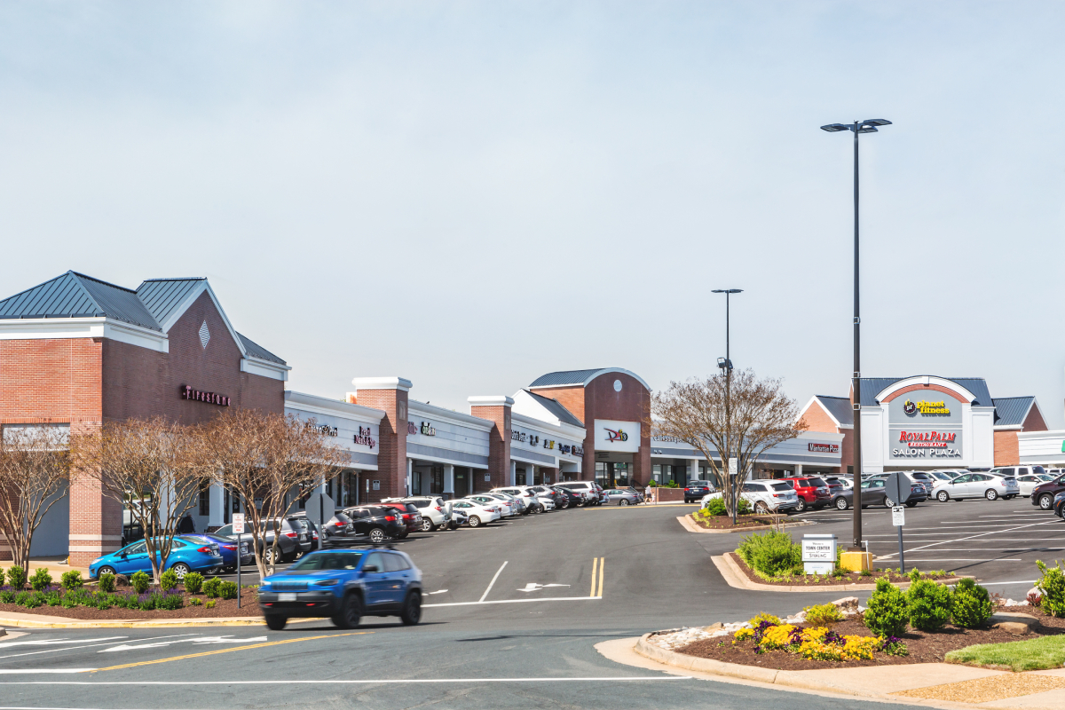 Town Center at Sterling parking lot and storefronts